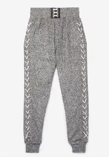 The Kooples FLECKED GREY FLEECE JOGGERS WITH LEATHER DETAILS Size L