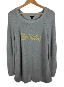 Talbots Et Voila! Sweater Size 1X Gray Pullover Knit French‎ Graphic Cute Comfy