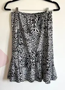 White Zebra Print Midi Skirt,‎  Y2K, Grunge, Boho, Festival, Small, Edgy