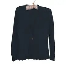 Retro Dark Academia Cable Knit Button Peplum Cardigan S Black Preppy Heritage