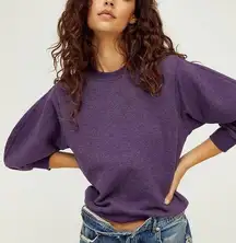 Agolde Thora Crewneck Heathered 3/4 Quarter Balloon Sleeve Sweatshirt