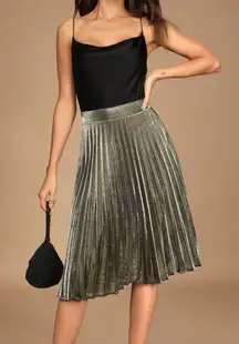 Lulus Star Shine Gold Pleated Midi Skirt size small