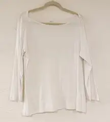 1901 Nordstrom Boat Neck Button Long Sleeve Top in White Large