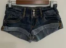 Dollhouse Womens Denim Jean Shorts Cuffed Button Fly Blue Size 3