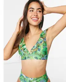 Aerie Ruffle Triangle Bikini Top Small Women’s Green Floral