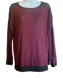 Tresics Womens Medium Maroon Black Striped Lightweight Sheer Detail Sweater Top