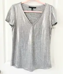 WHBM Silver V-Neck Women's Top Small
