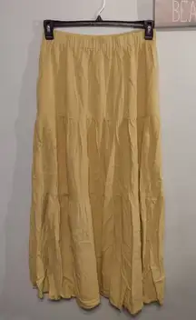 NWT  Endless Blu size L Mustard Yellow Tiered Linen Blend Maxi Skirt Boho