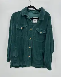 Aerie Womens Green Corduroy Button Down Shacket Size L Fall Casual Oversized