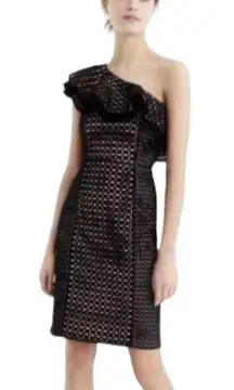 J. Crew Collection One-Shoulder Ruffle Dress Black In Eyelet Size 2 NWT