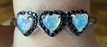 Ethiopian Opal Black Spinel Sterling Silver Heart Ring Size 10