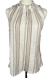 Evereve High Neck‎ Striped Sleeveless Tank Blouse 100% Cotton Womens M Beach