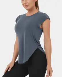 NEW Halara Round Neck Curved Hem Yoga Sports Top Blue Large