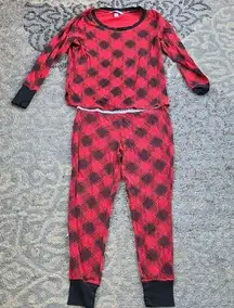 Victoria’s Secret Waffle Knit Long Sleeve Plaid Pajama Set Red Medium