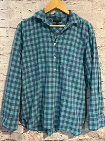 J. Crew Popover Blue Aqua Collared Women’s Shirt Cotton Size‎ 4 Button Up