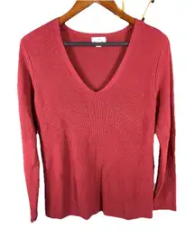 J. Jill Red V Neck Ribbed Tunic Sweater Women's Small Petite Long Sleeve Soft