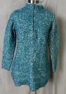 Soft Surroundings Blue Marled Knit Zip Front Tunic Mock Neck Sweater L (est)