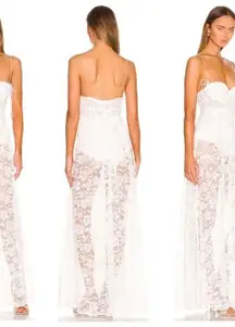 For Love & Lemons Lorena Lace Bodysuit Maxi Dress Bridal Coquette Size Small NWT