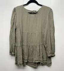 American Eagle  Bohemian Long Sleeve Green Tiered Top Women's Size Large Flowy