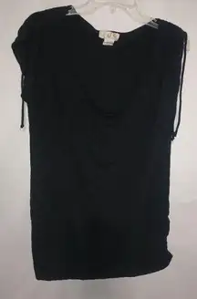 OP 15/17 Black Shoulder String T-Shirt Top