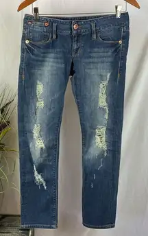 Ed Hardy Blue Low Rise Skinny Distressed Jeans (30" Waist) 26