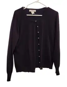 Melrose Chic Purple Long Sleeve Crew Neck Button Front Cardigan Sweater Medium