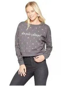 Fifth Sun Holiday Cheers Champagne Glasses Crop Top Sweatshirt Size L Womens