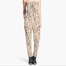 WAYF Beige Cheetah Print Straight Leg Strapless Jumpsuit XS