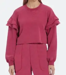 7 For All Mankind Ruffle Crop Pink Knit Sweater Size Medium