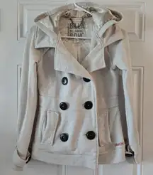 Billabong Hooded Jacket Knit Pea Coat Size Small Cream Color Vintage Y2K / 90s