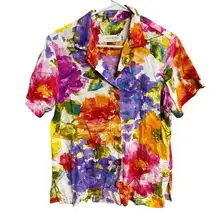 Vintage‎ Women’s Jam’s World Watercolor Floral Hawaiian Shirt Size S Beach Artsy