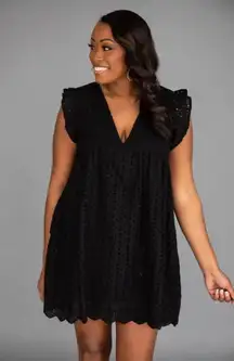 Black Eyelet Romper Dress 