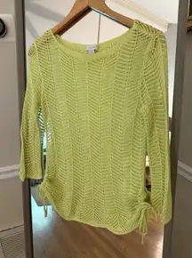 Chico's‎ Lime Green Open Weave Short Sleeve Sweater - 0-Small
