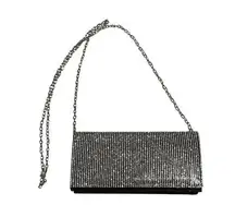 Forever Young Clutch Bag Chain Strap Silver Rhinestone Wallet Purse 8x4 NEW