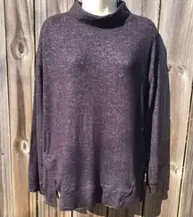 NWT A.N.A Medium Mock Neck Sweater Top Long Sleeve Gray Slit Soft Turtleneck