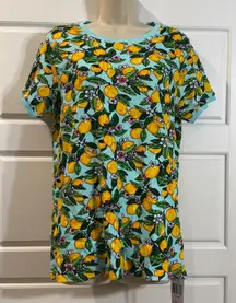 Vera Bradley Lemon Grove Ribbed Pajama Shirt Top Green Yellow  12/14 Large NWT