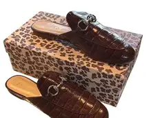 French Sole FS/NY Cape Brandy Croco Slip On Slide Mule‎ Size 9.5 NIB