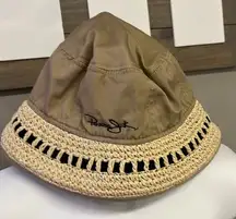 Panama Jack Tan and Cream Protective Bucket Hat with Raffia Ribbon Rim OSFM