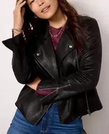 Evereve Marren Long Sleeve Full Zip Faux Leather Moto Jacket Black Medium