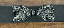 Embellished Silver and Black Stretch Belt