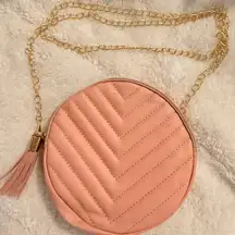 Peach Quilted Round Crossbody Bag