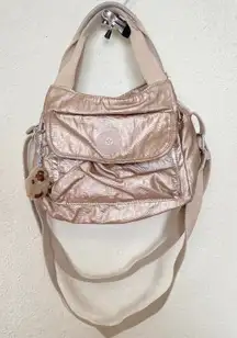 Kipling Felix Cloud Metal Platinum Metallic Nylon‎ Satchel Crossbody