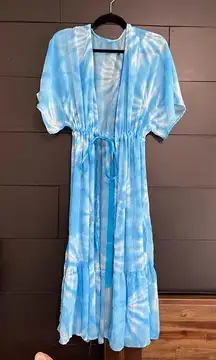Blue Sky Sheer Long Maxi Cover Up Robe Tie Women’s Sz XXL-XXXL Vintage EUC