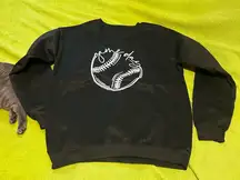 Black Game Day Crewneck Sweater with Baseball Graphic