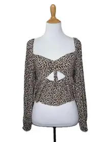 Urban Outfitters Leopard Animal Print Peplum Ruffle Long Sleeve Keyhole Top M