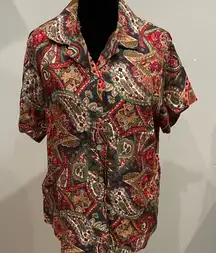 Paisley Print women’s button front Shirt handmade medium