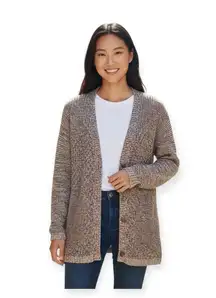 Joan Vass ༄ Cozy Longline Textured Knit Cardigan Sweater ༄ Marled Black Cream M