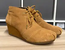 Bobs Tan Suede Wedge Lace Up Ankle Boots