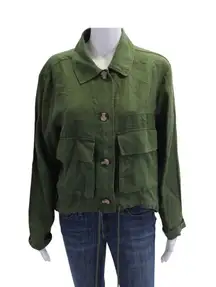 C&C CALIFORNIA Slouchy Lightweight Jacket Cropped Linen Size Large L Drawstring