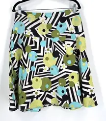 Dressbarn Women's Floral Geometric Skirt Linen Knee Length Green Black Size 8 me